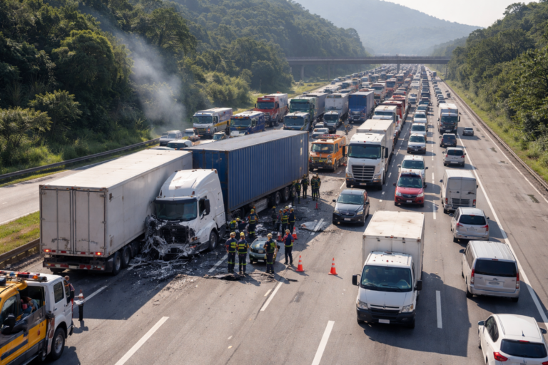 Acidentes com caminhões causam bloqueios e congestionamento na Rodovia Cônego Domênico Rangoni